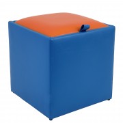 Taburet Box imitatie piele - albastru/portocaliu